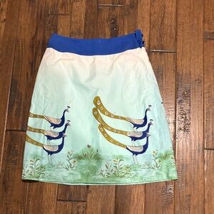 Anthropologie Blue and White Peacock Skirt